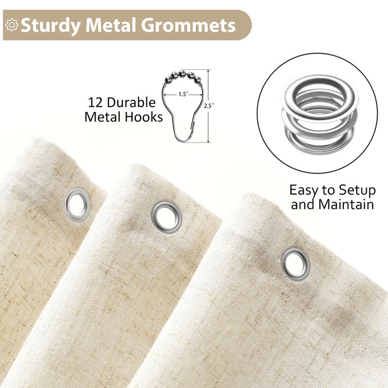 Jowels Natural Linen Shower Curtain with 12 Metal Hooks Modern Boho Neutral Thick Cloth Waterproof Bath Decor Beige Shower Curtain for Bathroom Hotel Bathtub, Cream, 72 Inch - Image 5