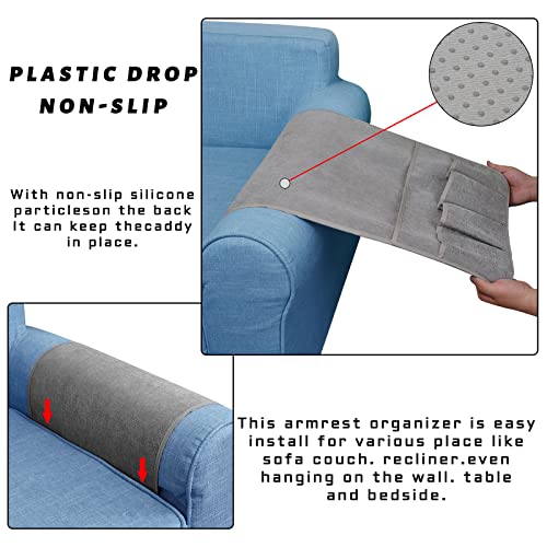 NB منظم ذراع الأريكة NB لحامل التحكم عن بُعد بجانب السرير مع 5 جيوب، حامل تحكم عن بُعد غير قابل للانزلاق لملحقات الأريكة وكراسي الاسترخاء (رمادي، 35"x12.4") - Image 5