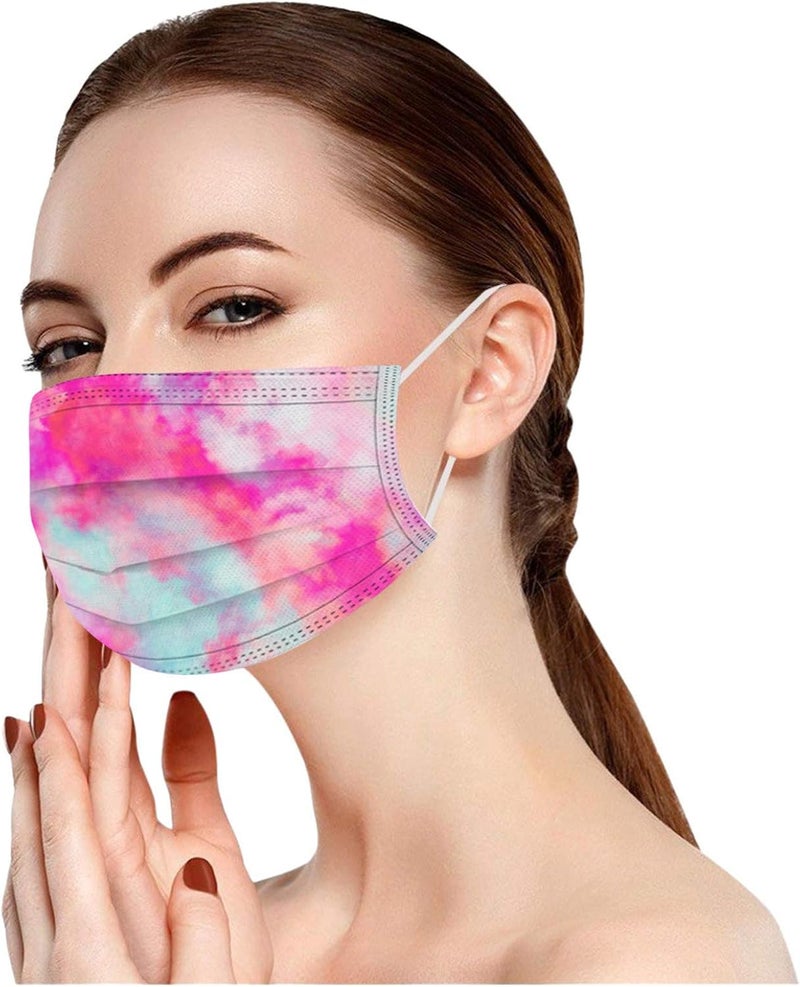 woobles 50 Pack Tie Dye Disposable Face Mask For Women Girl Adults With Designs Cute Paper Masks Full Face Cover Protections B - Image 3