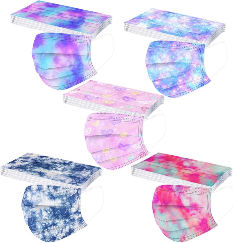 woobles 50 Pack Tie Dye Disposable Face Mask For Women Girl Adults With Designs Cute Paper Masks Full Face Cover Protections B - Image 1