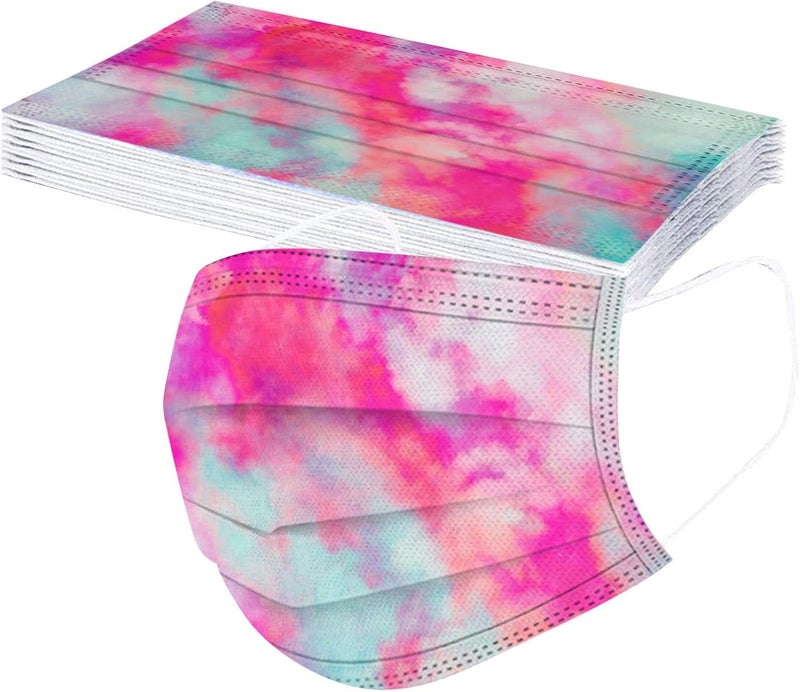 woobles 50 Pack Tie Dye Disposable Face Mask For Women Girl Adults With Designs Cute Paper Masks Full Face Cover Protections B - Image 5