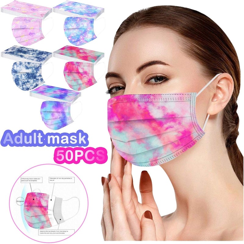 woobles 50 Pack Tie Dye Disposable Face Mask For Women Girl Adults With Designs Cute Paper Masks Full Face Cover Protections B - Image 2