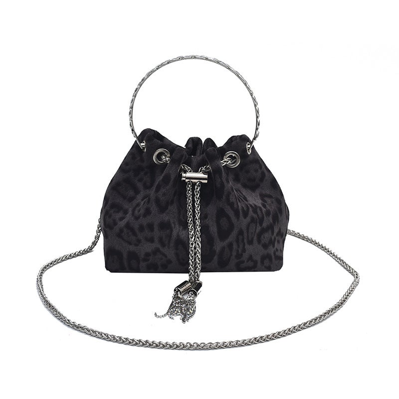 Retro Leopard Bucket Bag Women'S 2024 Trendy Bags Fashionable Chain Pleated Shoulder Crossbody Bag - Image 1