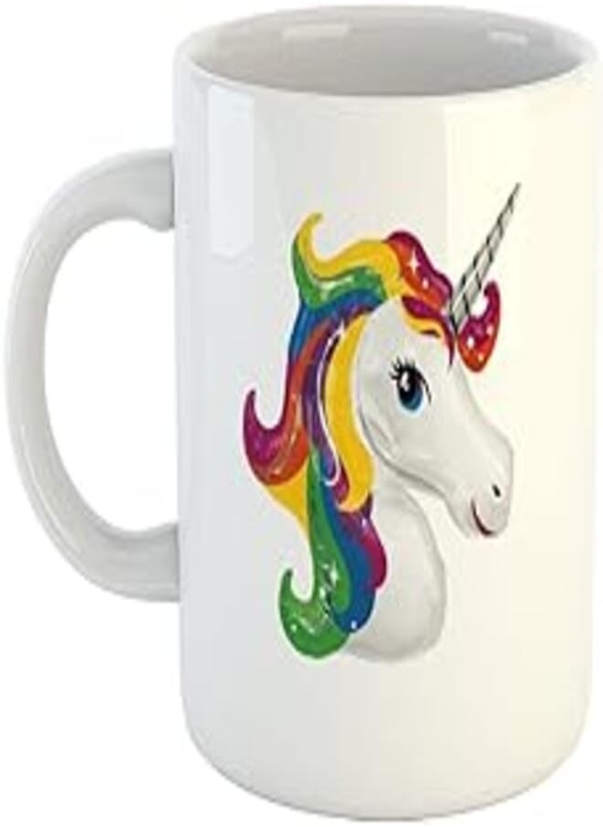 Generic - Happu - Printed Ceramic Unicorn Coffee Mug, Design - Colorful Hair Unicorn, Cute, Stylish, Gifts for Girls, Boys, Bestfriends, Relatives, Sister, Brother, Milk Cup, 325 ML, 968-WH - Image 1