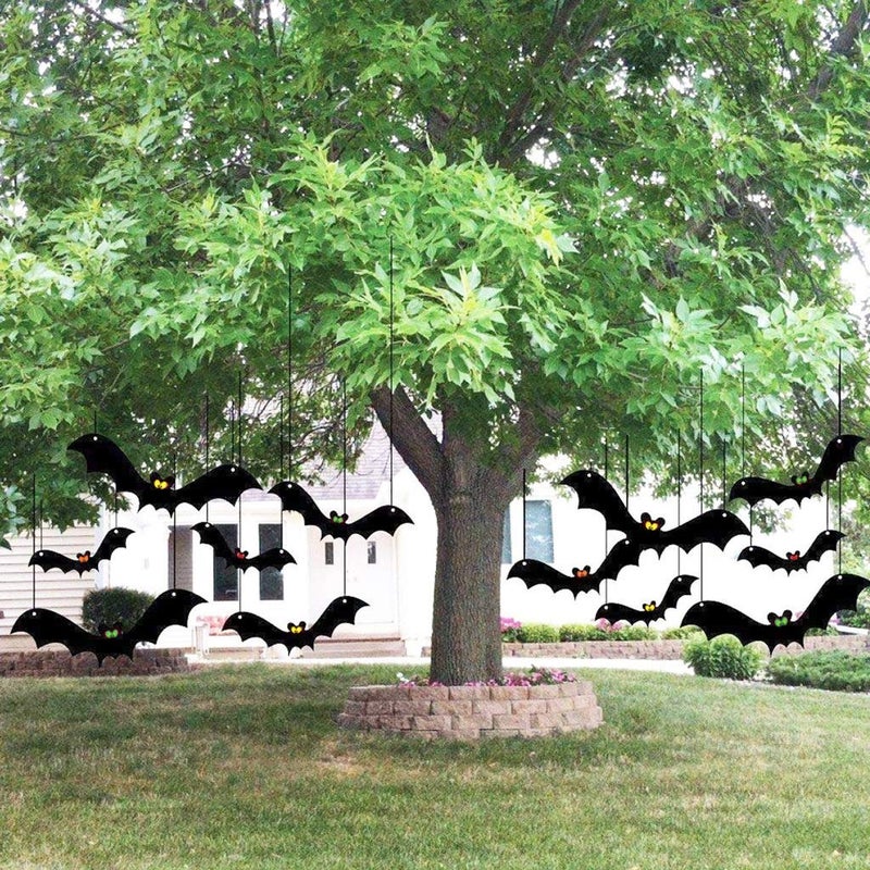 VictoryStore Outdoor Hanging Bat Halloween Yard Decorations Set of 12 Waterproof Plastic Hanging Halloween Decorations Made in USA