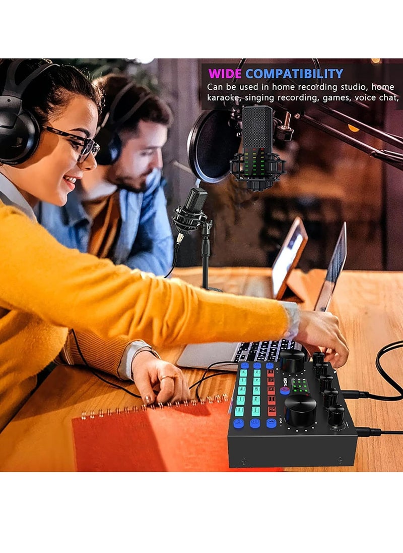 Generic - USB External Sound Card DJ Mixer with Audio Mixer Voice Changer , Built-in 10 LED Sound Effects , 2X People Live ,for Streaming Gaming, PC Recording , Karaoke ,Video Youtube , TikTok - Image 1