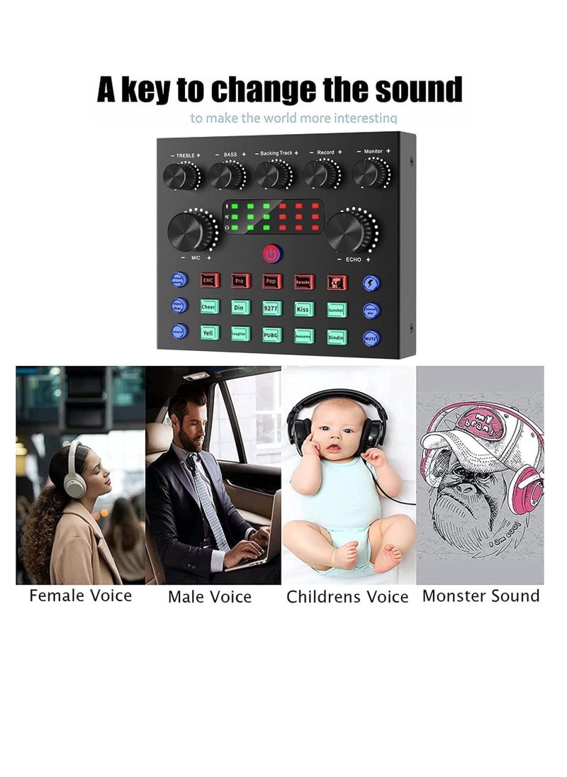 Generic - USB External Sound Card DJ Mixer with Audio Mixer Voice Changer , Built-in 10 LED Sound Effects , 2X People Live ,for Streaming Gaming, PC Recording , Karaoke ,Video Youtube , TikTok - Image 1
