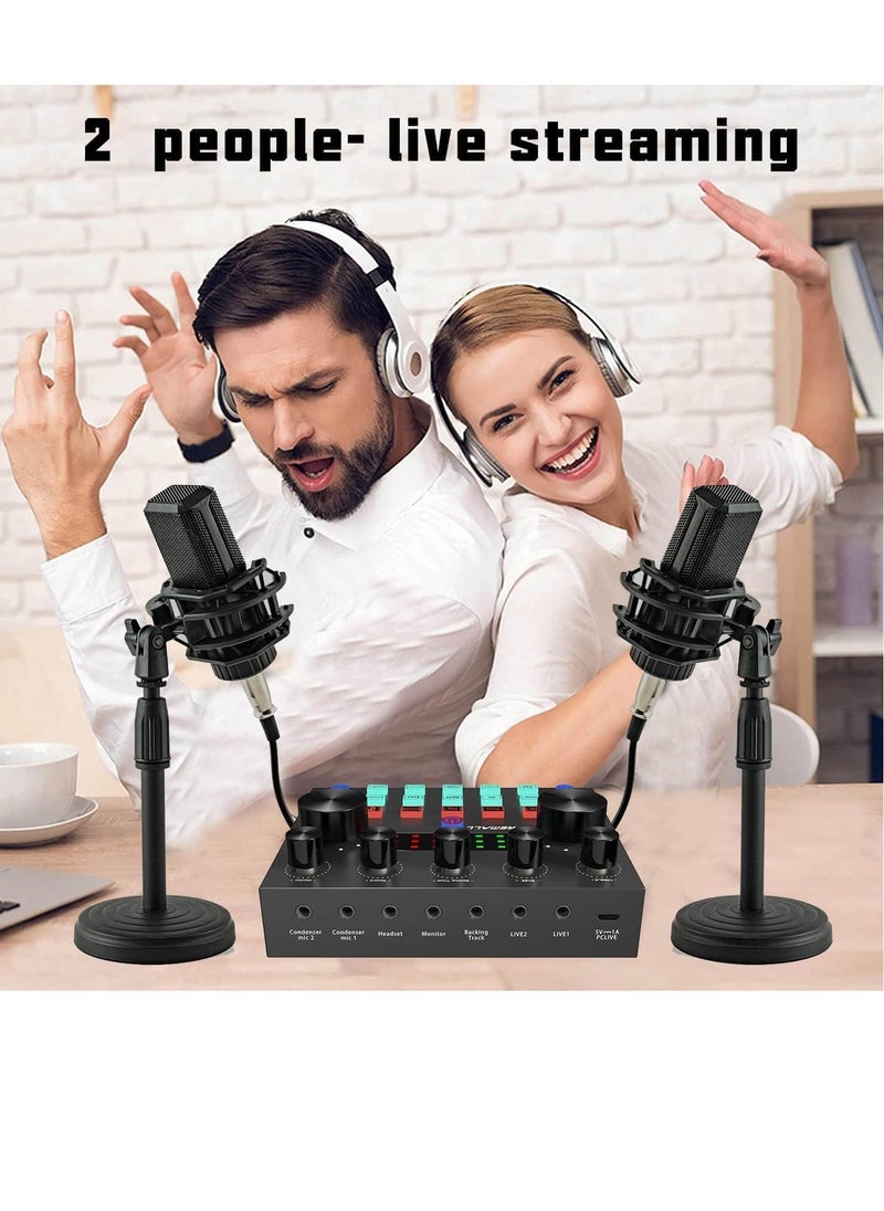Generic - USB External Sound Card DJ Mixer with Audio Mixer Voice Changer , Built-in 10 LED Sound Effects , 2X People Live ,for Streaming Gaming, PC Recording , Karaoke ,Video Youtube , TikTok - Image 1