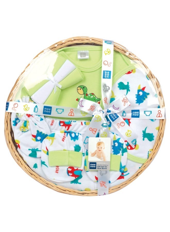 Mee Mee Cotton Soft Pampering Gift Set Hamper for New Born, Baby Boy, Baby Girl (8 Pieces, Green) - Image 1