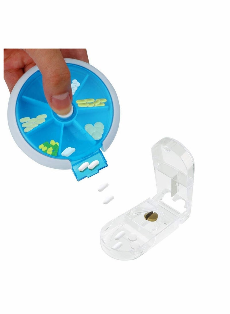 KASTWAVE 1 Box Cutter Splitter 4 Times a Day Case 7 Medicine Organiser With Clamshell Spinning Open Design Dispensers - Image 1