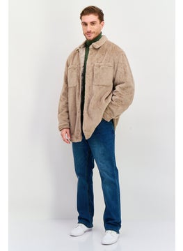 Asos Design Men Textured Long Sleeve Soft Shell Jacket Shirt, Taupe  - Image 4