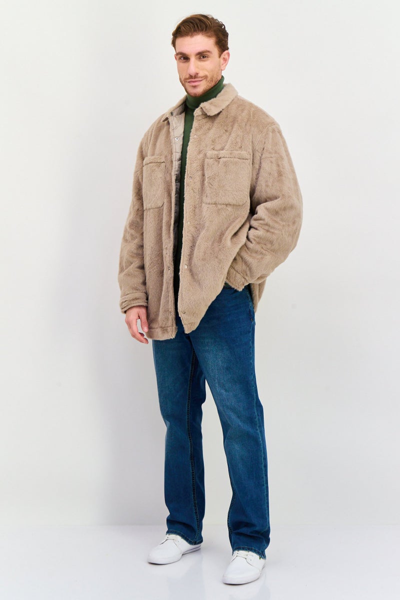 Asos Design Men Textured Long Sleeve Soft Shell Jacket Shirt, Taupe - Image 4