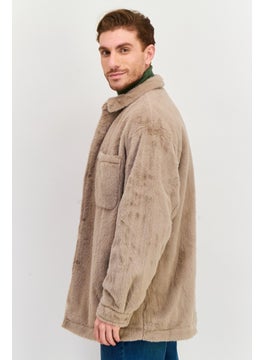 Asos Design Men Textured Long Sleeve Soft Shell Jacket Shirt, Taupe  - Image 2