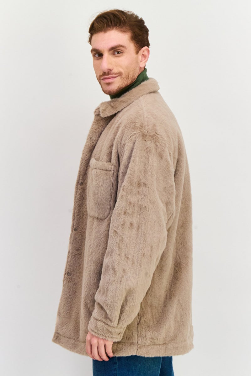 Asos Design Men Textured Long Sleeve Soft Shell Jacket Shirt, Taupe - Image 2