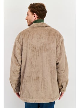 Asos Design Men Textured Long Sleeve Soft Shell Jacket Shirt, Taupe  - Image 3