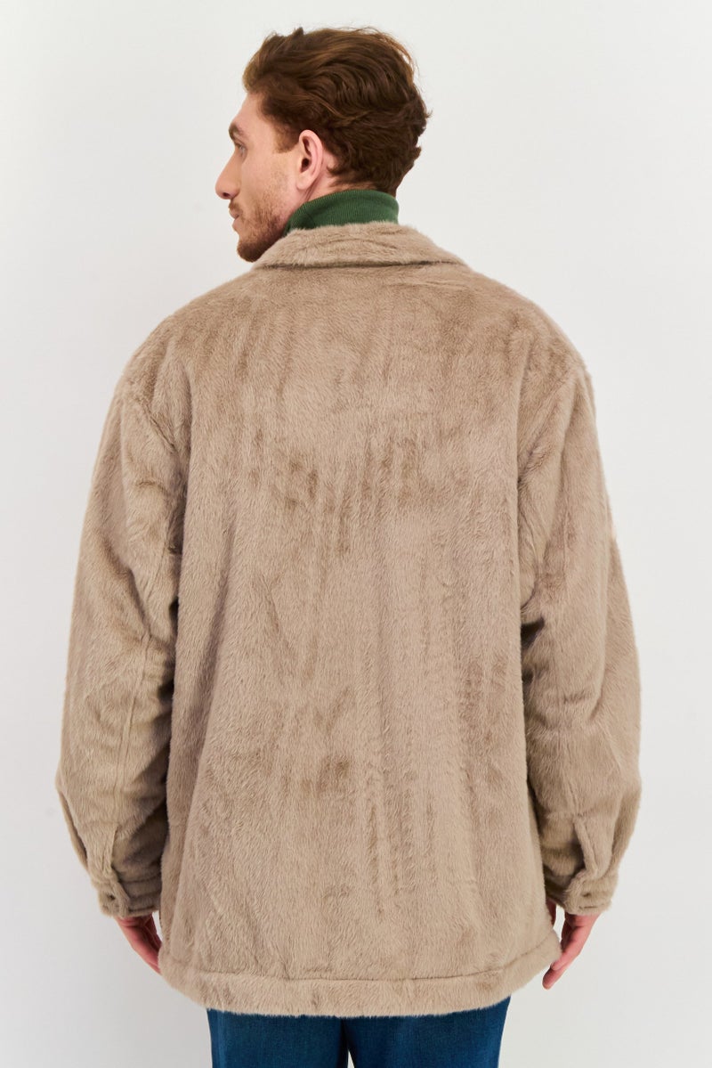 Asos Design Men Textured Long Sleeve Soft Shell Jacket Shirt, Taupe - Image 3