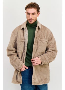 Asos Design Men Textured Long Sleeve Soft Shell Jacket Shirt, Taupe  - Image 1