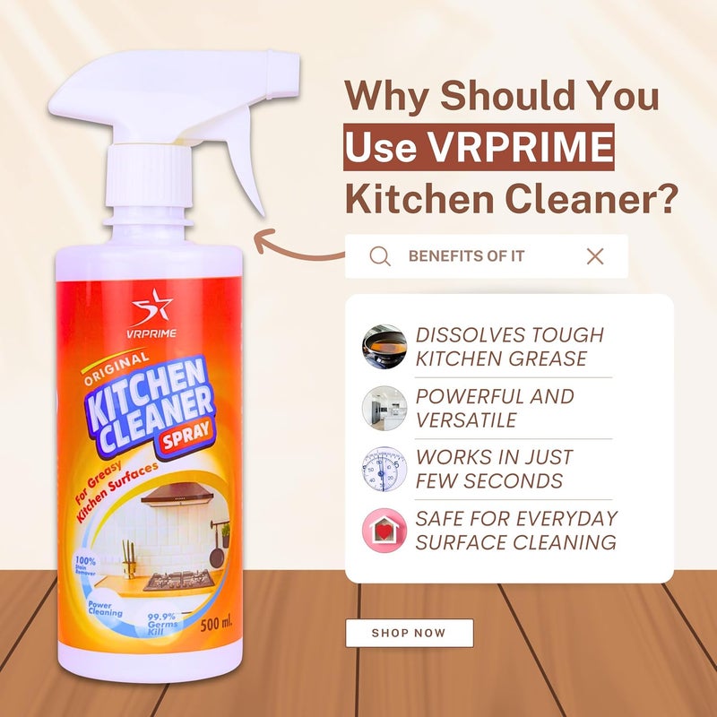 Solid anti-deform VRPRIME Kitchen Cleaner Spray | Kitchen Sink Chimney Gas Stove Oven Oil Stain Remover All Purpose Foam Degreaser Spray | Kitchen Cleaning Spray for Exhaust Fan (500ml) (PACK OF 2) Practical versatile construction - Image 4