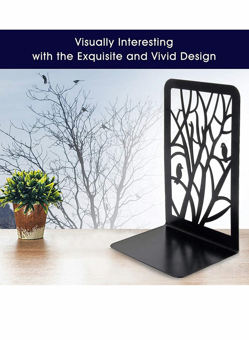 Decorative Bookends, 2 Pair Metal 1 Free Pen Holder–Heavy Bookends for Shelves w/ Exquisite and Vivid Design, Excellent Low-Profile Addition to Any Decor - Image 2