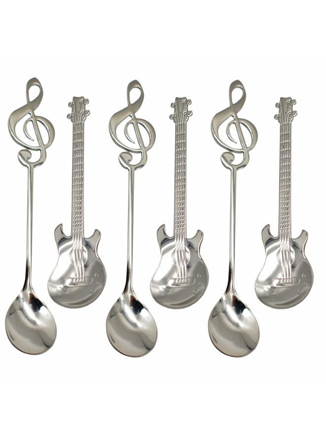 Maydahui 6PCS Guitar Spoons Music Note Teaspoon Set 18/8（304 ）Stainless Steel Musical Notation Dessert Spoon for Coffee Stirring Drink Mixing Milkshake Jam - Image 1