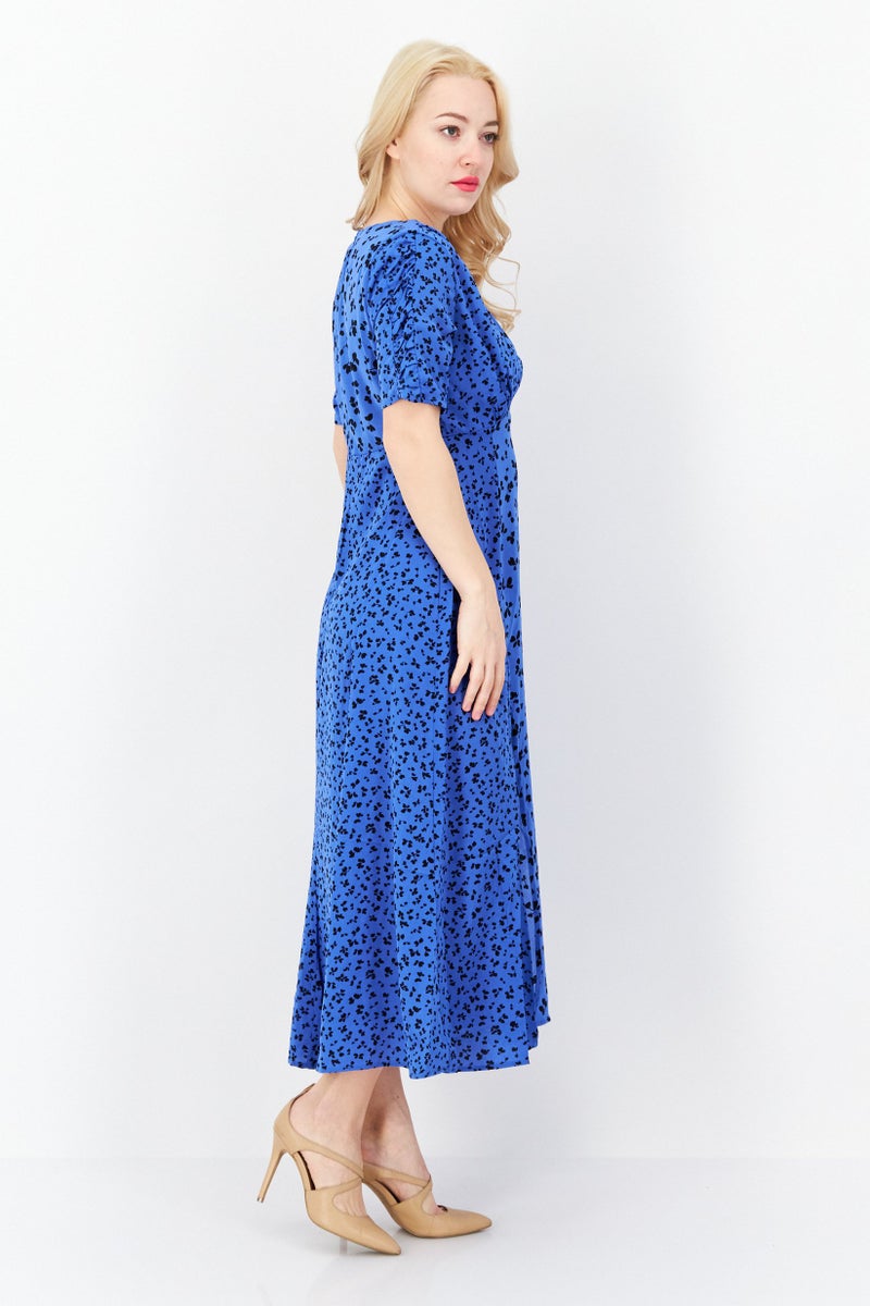 French Connection Women Floral Print Midi Dress, Blue - Image 3