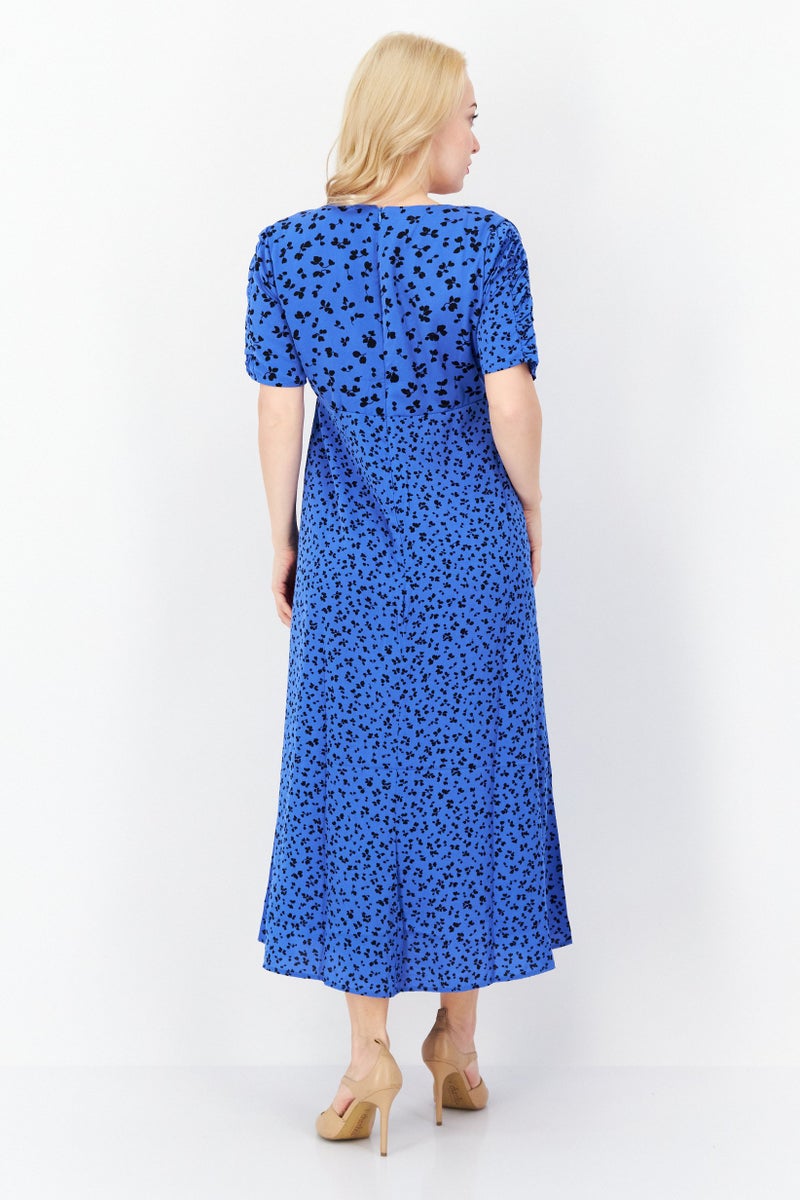French Connection Women Floral Print Midi Dress, Blue - Image 4