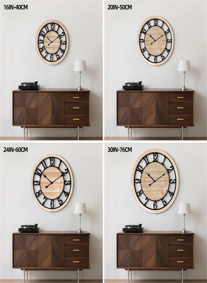 LEIKE 24 Inch Large Wall Clock - Rustic Wooden Silent Non-Ticking Wall Clock with Black Metal Frame, Vintage Farmhouse Decorative for Living Room, Bedroom, Kitchen - Arabic Numerals, Modern Design - Image 4
