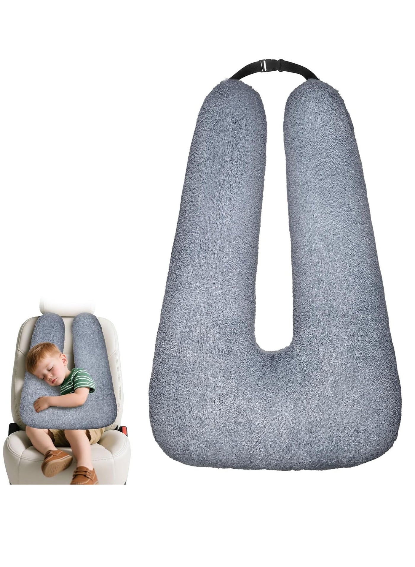 Kids Travel Pillow Car Pillow for The Back Seat Sleeping Airplane Neck Pillows for Toddlers Portable U-Shaped Body Pillow with Adjustable Strip Kid Car Pillow for Head and Shoulder Support
