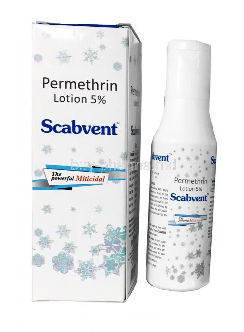 Scapvent lotion contains permethrin at a concentration of 5%.