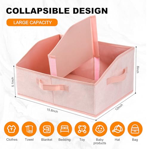 Wrrlors Closet Storage Bins 6 Pack, Large Closet Organizer Baskets with Divider & Handles,Trapezoid Fabric Shelf Organizers, Collapsible Storage Cubes for Clothes, Towels, Toys - Pink - Image 2