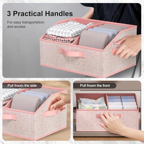 Wrrlors Closet Storage Bins 6 Pack, Large Closet Organizer Baskets with Divider & Handles,Trapezoid Fabric Shelf Organizers, Collapsible Storage Cubes for Clothes, Towels, Toys - Pink - Image 4