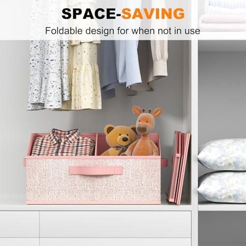 Wrrlors Closet Storage Bins 6 Pack, Large Closet Organizer Baskets with Divider & Handles,Trapezoid Fabric Shelf Organizers, Collapsible Storage Cubes for Clothes, Towels, Toys - Pink - Image 3