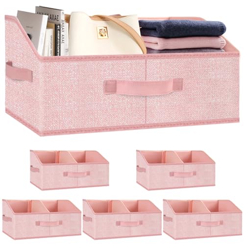 Wrrlors Closet Storage Bins 6 Pack, Large Closet Organizer Baskets with Divider & Handles,Trapezoid Fabric Shelf Organizers, Collapsible Storage Cubes for Clothes, Towels, Toys - Pink - Image 1