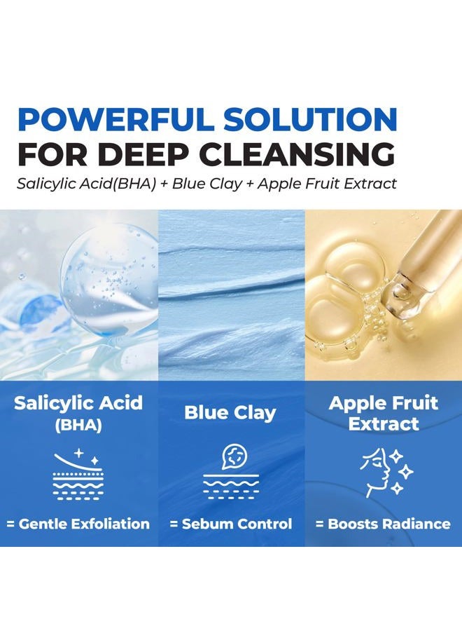 JUMISO Salicylic Acid 0.5% BHA Foaming Cleanser with Blue Clay – Low pH Face Wash for Oily Acne-Prone Skin – Blackhead & Strawberry Nose Care, Non-Stripping Daily Use, Fragrance-Free, 4.23 oz - Image 4