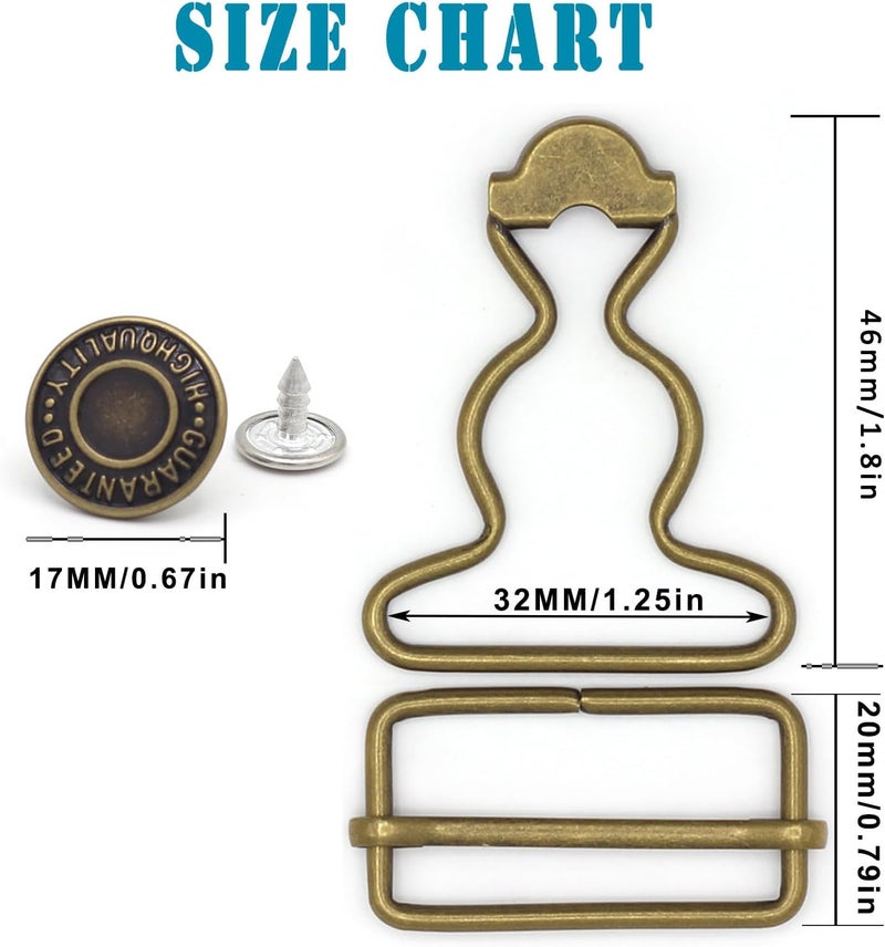 Enosea 4 Sets Overall Buckles, Metal Suspender Buckles Overall Clip Replacement with Buckle Slider and Buttons(1.25 inch) - Image 2