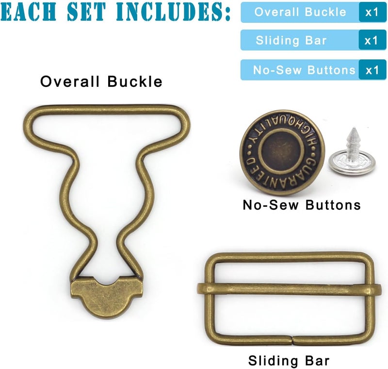 Enosea 4 Sets Overall Buckles, Metal Suspender Buckles Overall Clip Replacement with Buckle Slider and Buttons(1.25 inch) - Image 3