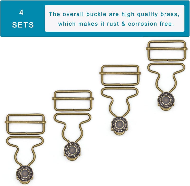 Enosea 4 Sets Overall Buckles, Metal Suspender Buckles Overall Clip Replacement with Buckle Slider and Buttons(1.25 inch) - Image 4