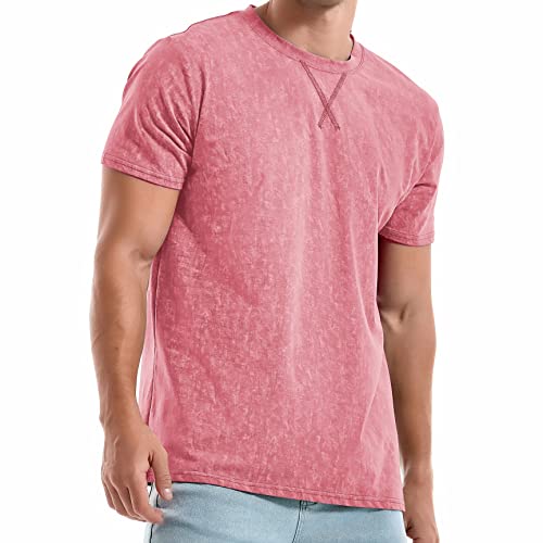 KLIEGOU Men's T-Shirts - Elasticity Cotton Crew Neck Tees 2166 Pink XXXL - Image 2