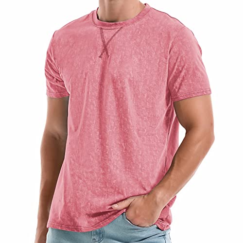 KLIEGOU Men's T-Shirts - Elasticity Cotton Crew Neck Tees 2166 Pink XXXL - Image 1