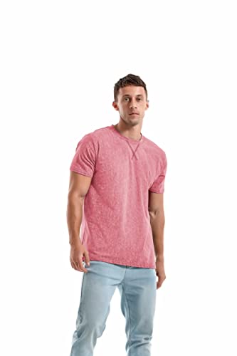 KLIEGOU Men's T-Shirts - Elasticity Cotton Crew Neck Tees 2166 Pink XXXL - Image 5
