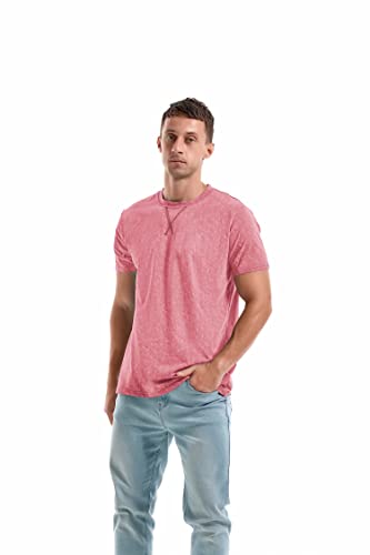 KLIEGOU Men's T-Shirts - Elasticity Cotton Crew Neck Tees 2166 Pink XXXL - Image 4