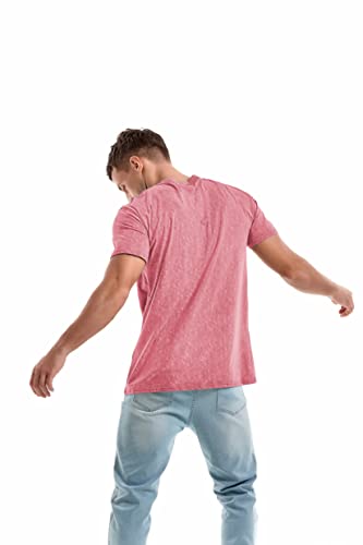 KLIEGOU Men's T-Shirts - Elasticity Cotton Crew Neck Tees 2166 Pink XXXL - Image 3