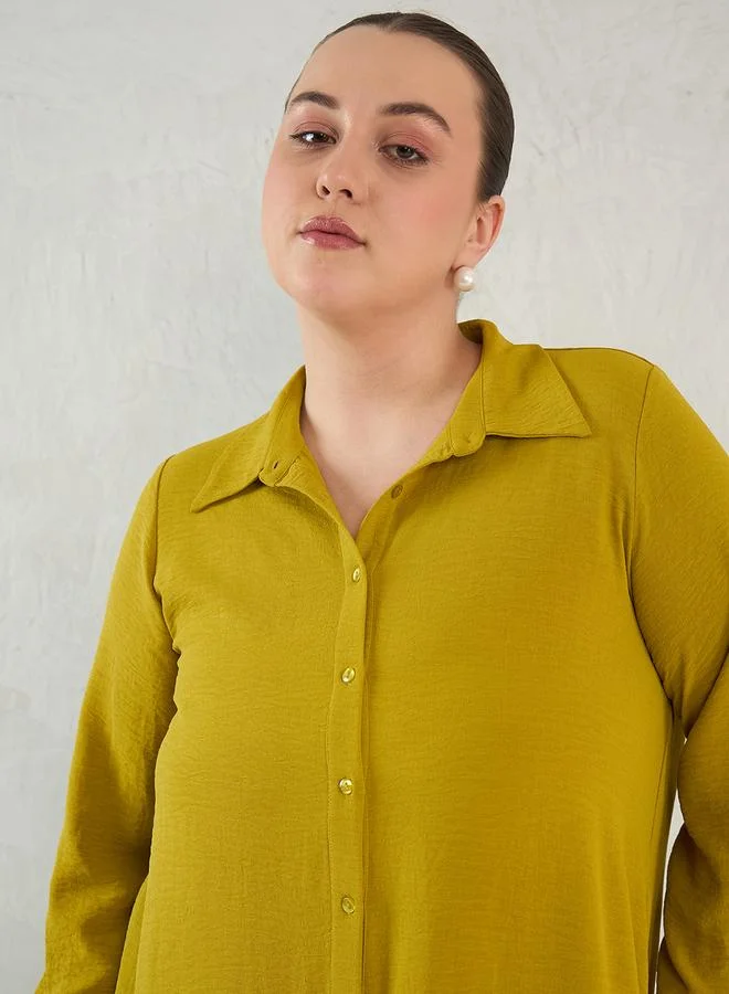 Femmella Femmella Plus Shirt Midi Dress with Roll-Up Sleeves