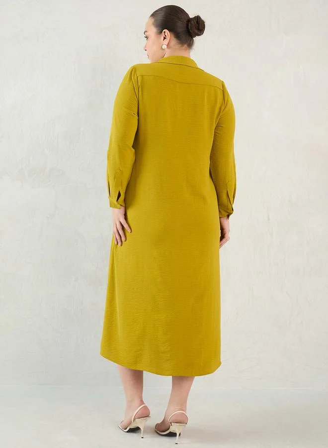 Femmella Femmella Plus Shirt Midi Dress with Roll-Up Sleeves
