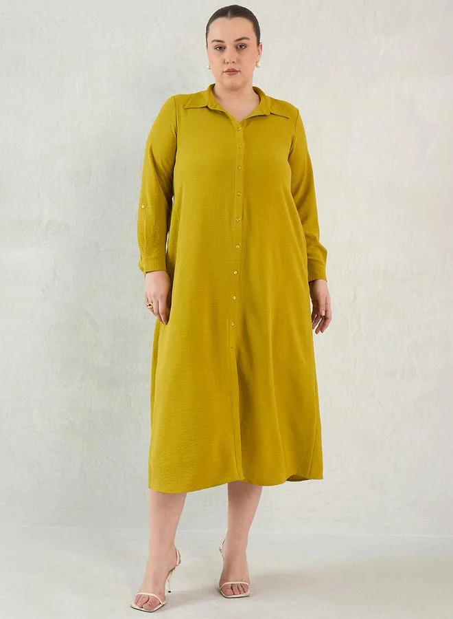 Femmella Femmella Plus Shirt Midi Dress with Roll-Up Sleeves