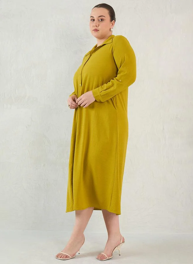 Femmella Femmella Plus Shirt Midi Dress with Roll-Up Sleeves