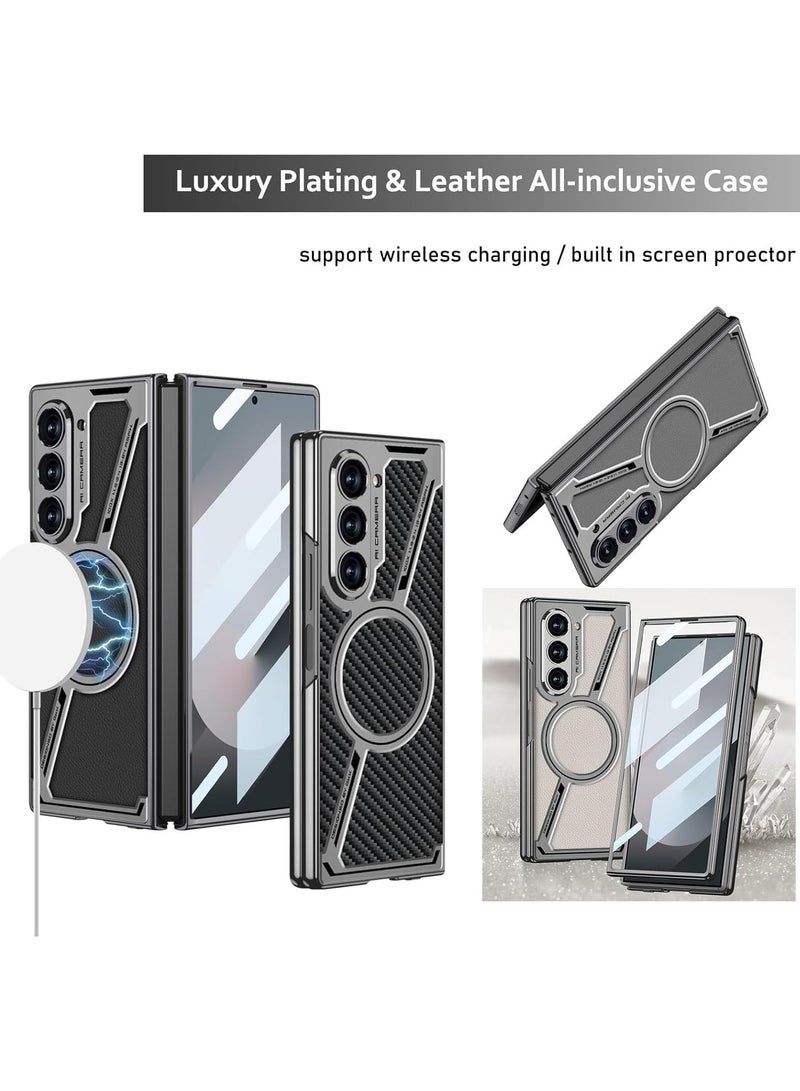 general Case Compatible with Samsung Galaxy Z Fold 6 5G Case, Built-in Screen Protector Protertion, Luxury Plating & Leather All-Inclusive Shockproof Case, Support Wireless Charging - Image 2