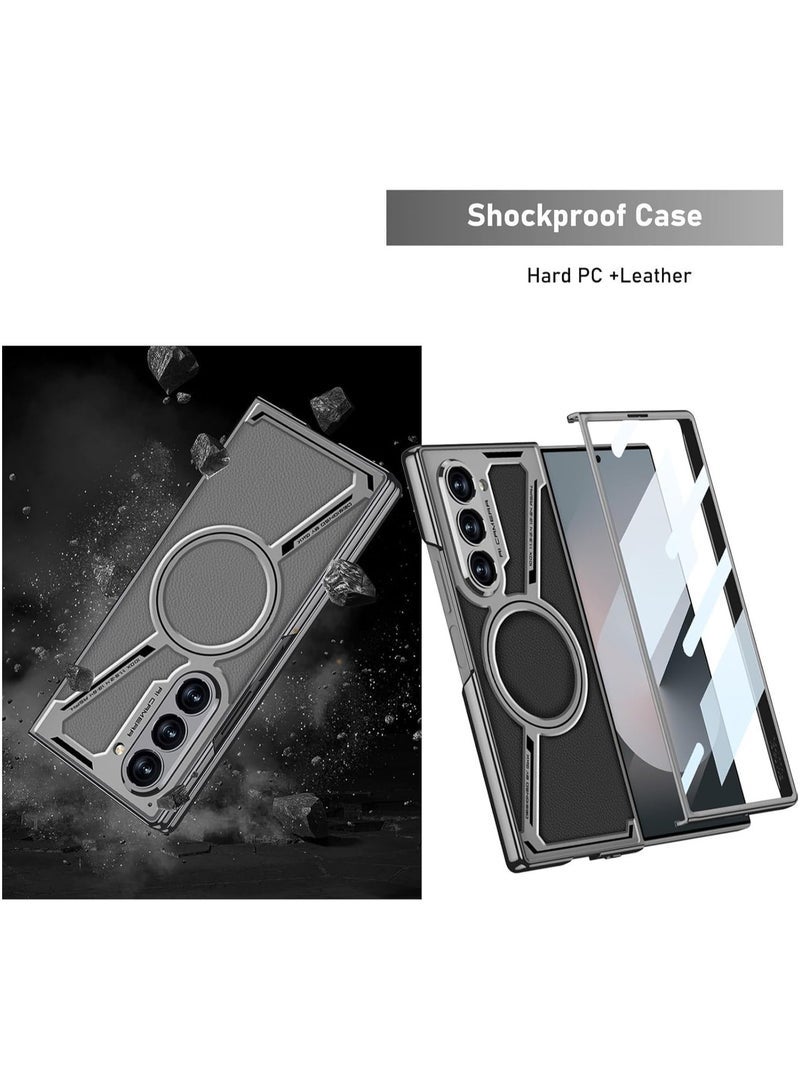general Case Compatible with Samsung Galaxy Z Fold 6 5G Case, Built-in Screen Protector Protertion, Luxury Plating & Leather All-Inclusive Shockproof Case, Support Wireless Charging - Image 4