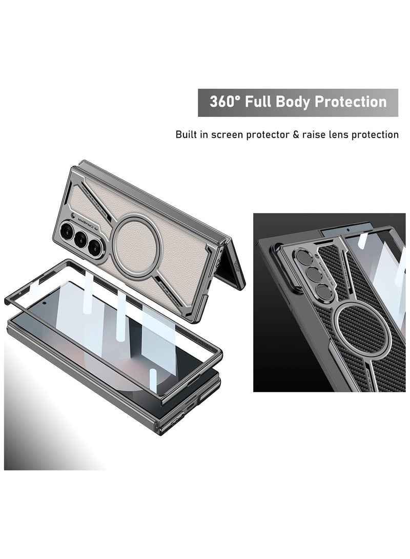 general Case Compatible with Samsung Galaxy Z Fold 6 5G Case, Built-in Screen Protector Protertion, Luxury Plating & Leather All-Inclusive Shockproof Case, Support Wireless Charging - Image 3