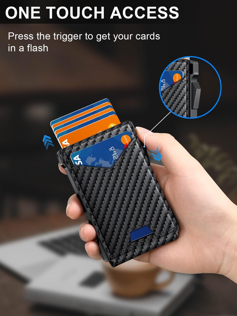 kafellon Wallet for Men RFID Wallet with 2 ID Windows & Money Clip, Slim Pop Up Card Holder for 10-12 Cards, Bifold Minimalist Smart Wallet for Front Pocket, Compact Metal Credit Card Holder, Gifts for Men - Image 2